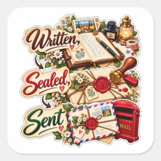 Written Sealed Sent – Vintage Letter Writing Square Sticker