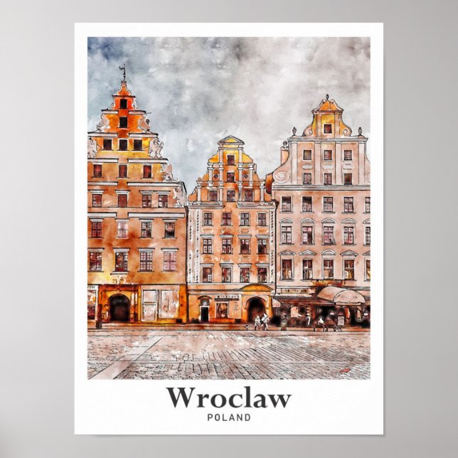 Wroclaw Poland Art Travel Watercolor Hand Drawn Poster (Front)