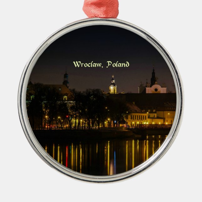Wroclaw, Poland cityscape photograph, twilight, Metal Tree Decoration (Front)