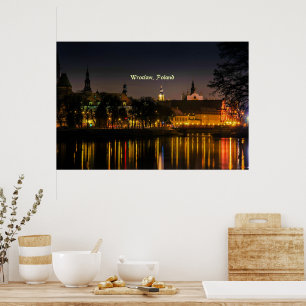 Wroclaw, Poland cityscape photograph, twilight, Poster