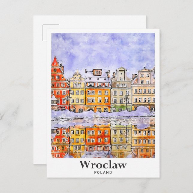 Wroclaw Poland Travel Watercolor Sketch Hand Drawn Postcard (Front/Back)