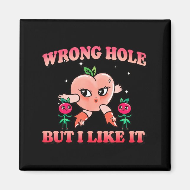 Wrong Hole Peach Naughty Cartoon Retro Adult Humor Magnet (Front)
