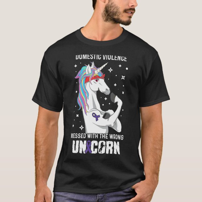 Wrong Unicorn Domestic Violence Awareness Supporte T-Shirt (Front)