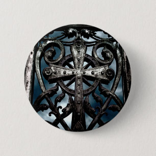 Wrought iron cross 6 cm round badge