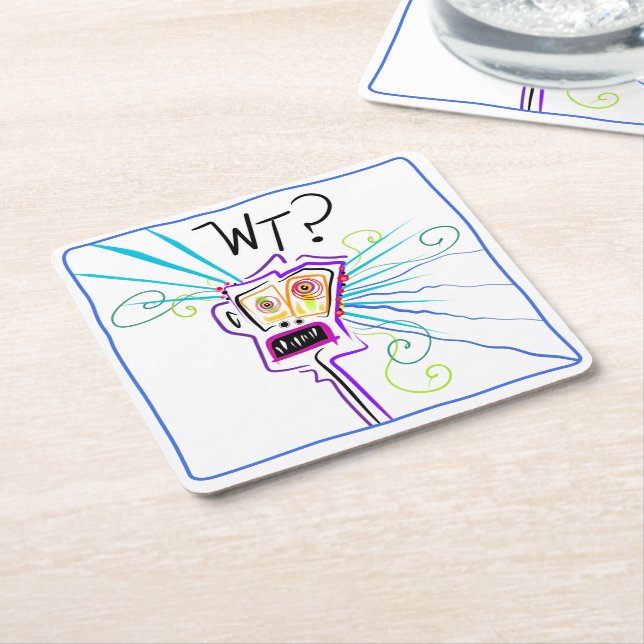 WT? WHAT THE ?? EMOJI Meemogie Square Paper Coaster (Angled)