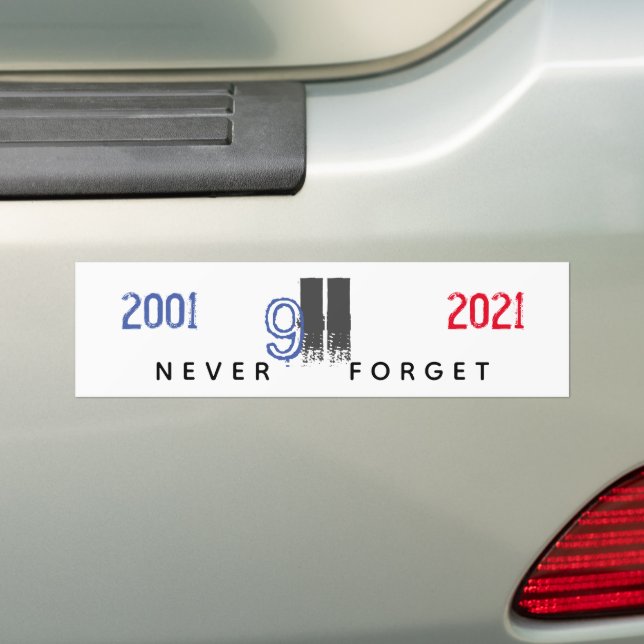 WTC 911 Patriotic Never Forget 20th Anniversary Bumper Sticker (On Car)