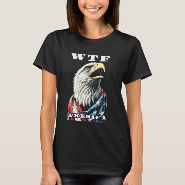 WTF America Shocked American Bald Eagle USA Flag L T-Shirt (Front)