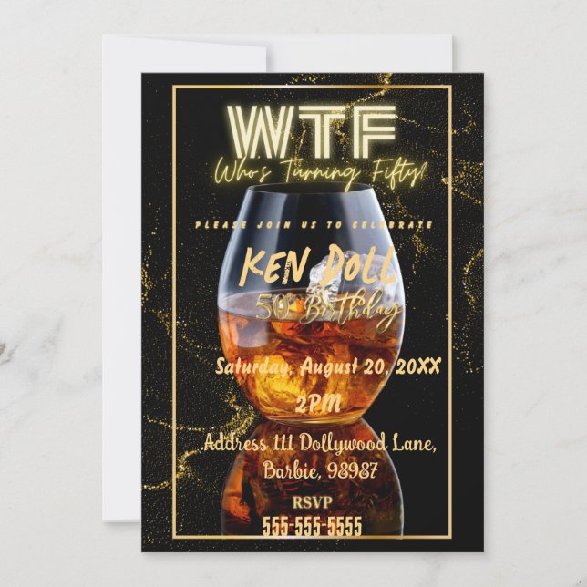 WTF Fifty Men's 50th Birthday Party Download Invitation (Front)