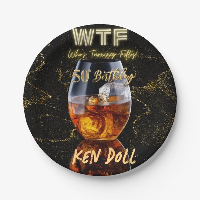 WTF Fifty Men's 50th Birthday Party  Paper Plate (Front)