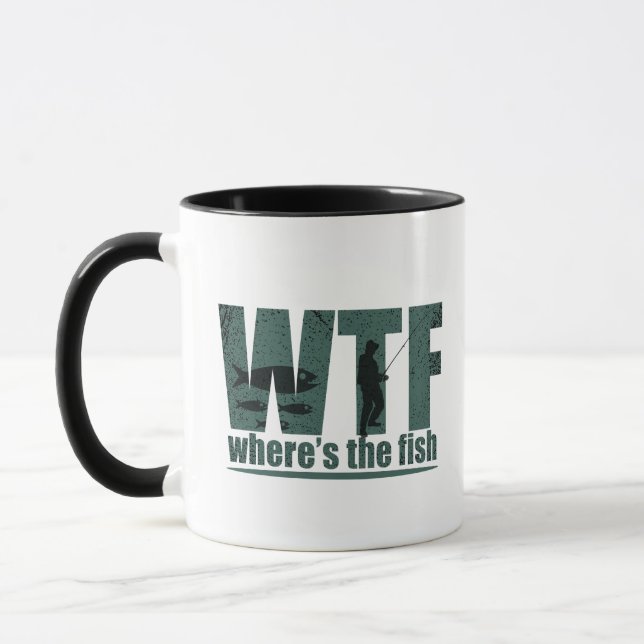 WTF where's the fish funny fishing Mug (Left)