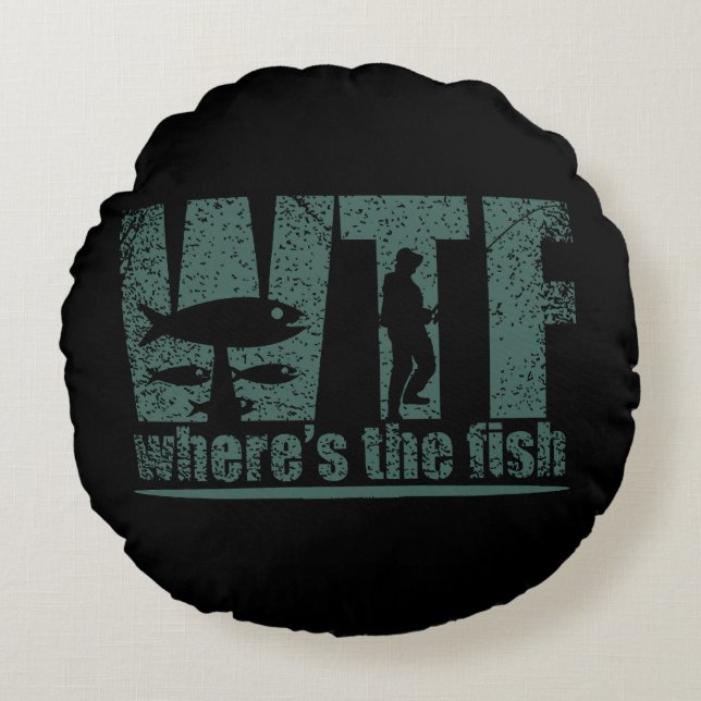 WTF Wheres The Fish Round Cushion (Front)