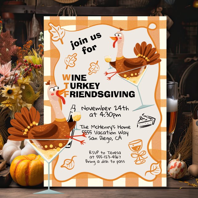 WTF Wine Turkey Friendsgiving Thanksgiving Invitation (Creator Uploaded)