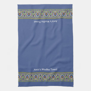 Wudu Turkish Floral Border Blue Personalised Wudhu Tea Towel
