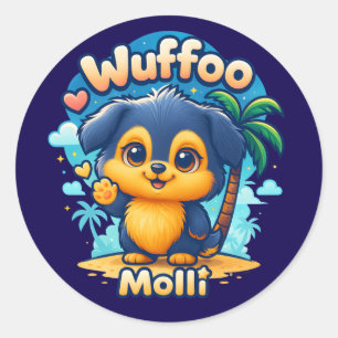 Wuffoo Molli Cute Kawaii Puppy Tropical Island Classic Round Sticker