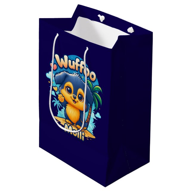 Wuffoo Molli Cute Kawaii Puppy Tropical Island Medium Gift Bag (Front Angled)