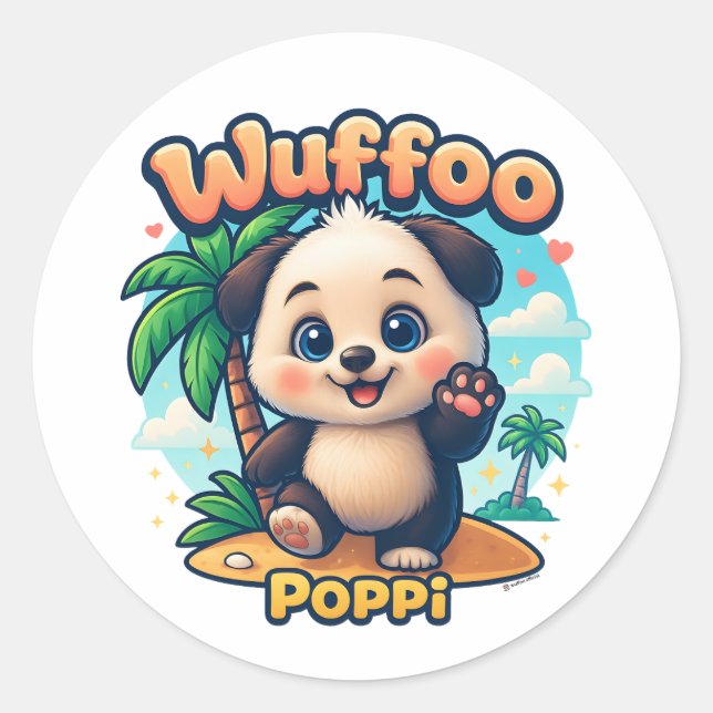 Wuffoo Poppi Cute Kawaii Puppy Tropical Island Classic Round Sticker (Front)