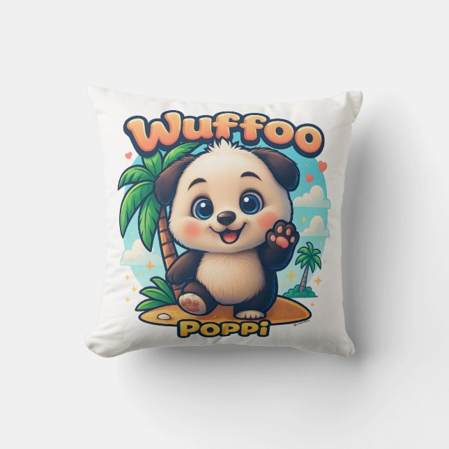 Wuffoo Poppi Cute Kawaii Puppy Tropical Island  Cushion (Front)
