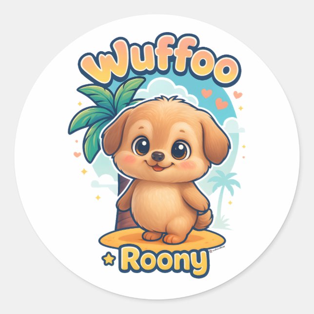 Wuffoo Roony Cute Kawaii Puppy Tropical stickers (Front)