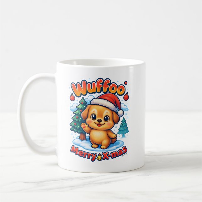 Wuffoo Roony Merry X-mas Kawaii 3D Holiday Coffee Mug (Left)