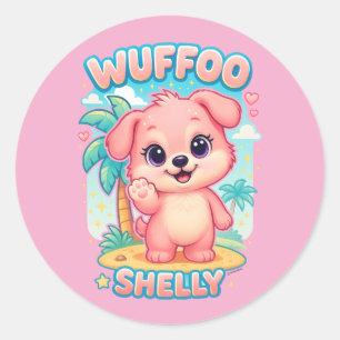 Wuffoo Shelly Kawaii Puppy Tropical Island Classic Round Sticker