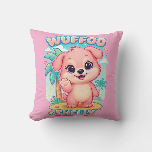 Wuffoo Shelly Kawaii Puppy Tropical Island Cushion (Front)