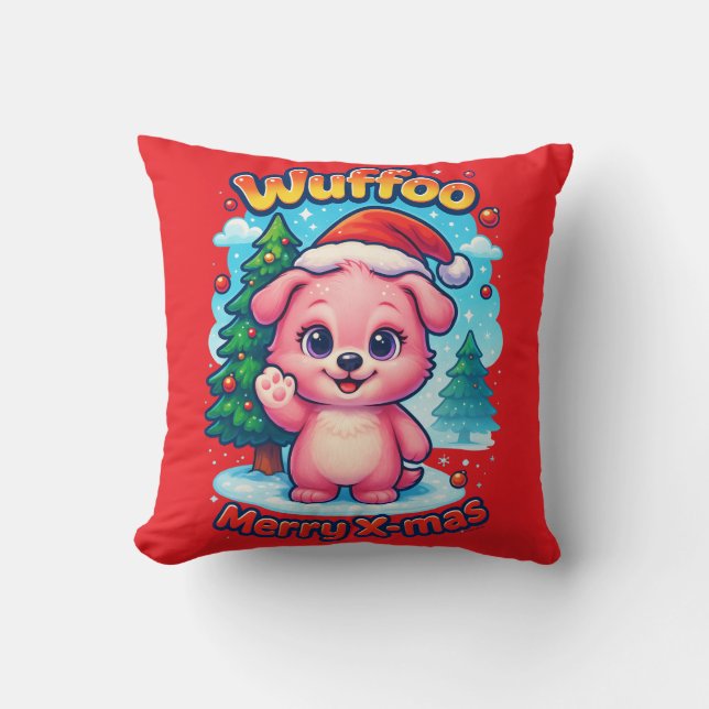 Wuffoo Shelly Merry X-mas Kawaii 3D Holiday Cushion (Front)