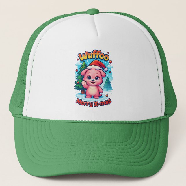 Wuffoo Shelly Merry X-mas Kawaii 3D Holiday Trucker Hat (Front)