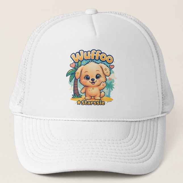 Wuffoo Starssie Kawaii Puppy Tropical Island Trucker Hat (Front)