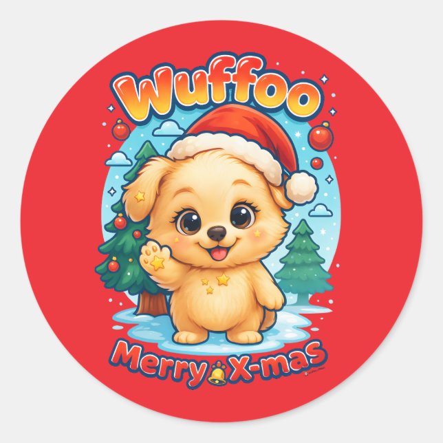 Wuffoo Starssie Merry X-mas Kawaii 3D Holiday Classic Round Sticker (Front)