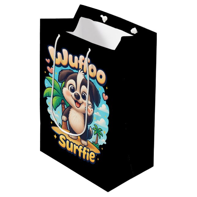 Wuffoo Surffie Cute Kawaii Puppy Tropical Island Medium Gift Bag (Front Angled)
