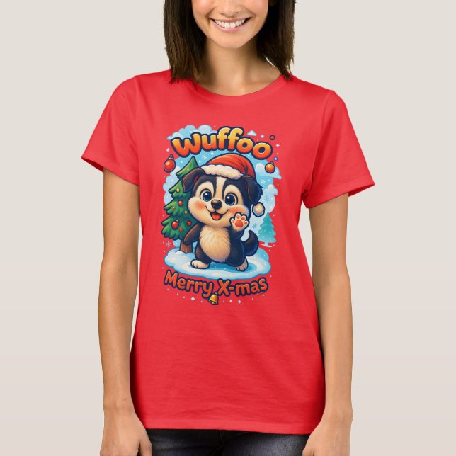 Wuffoo Surffie Merry X-mas Kawaii 3D Holiday T-Shirt (Front)