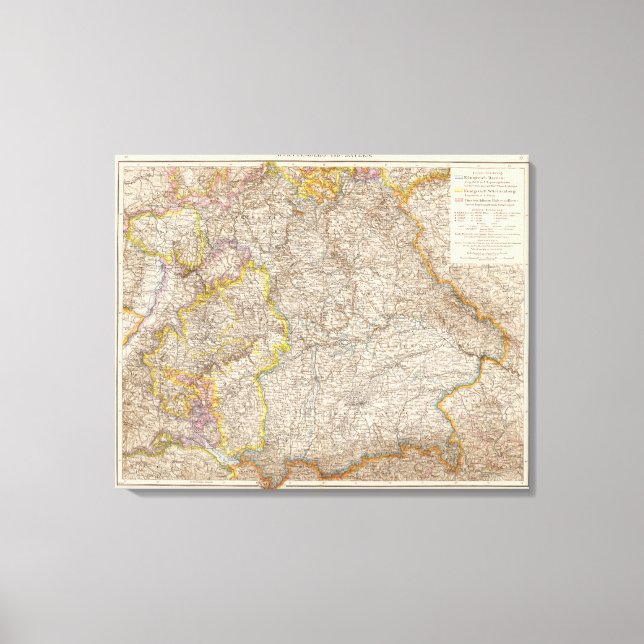 Wurttemberg, Bayern Atlas Map of Germany Canvas Print (Front)