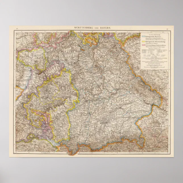 Wurttemberg, Bayern Atlas Map of Germany Poster | Zazzle