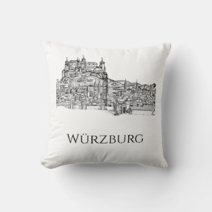 Würzburg Bavaria Cityscape Minimalist Line Art Cushion