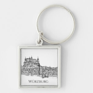 Würzburg Bavaria Cityscape Minimalist Line Art Key Ring