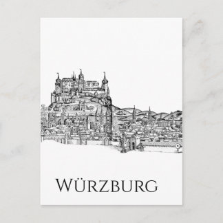 Würzburg Bavaria Cityscape Minimalist Line Art Postcard