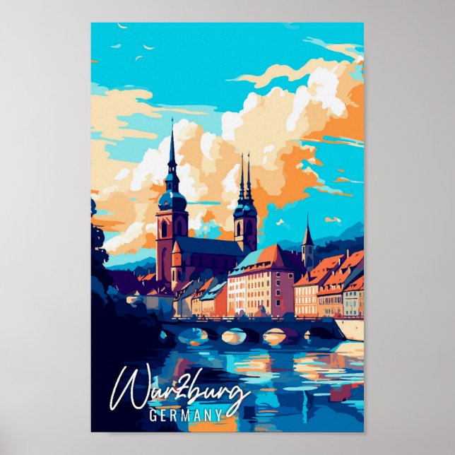 Wurzburg Germany vintage travel illustration Poster (Front)