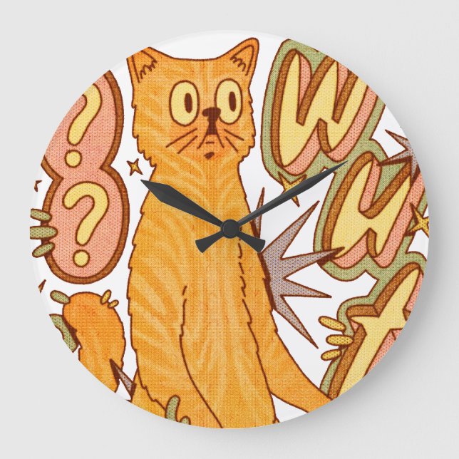 Wut? / An Orange Cat Illustration Large Clock (Front)