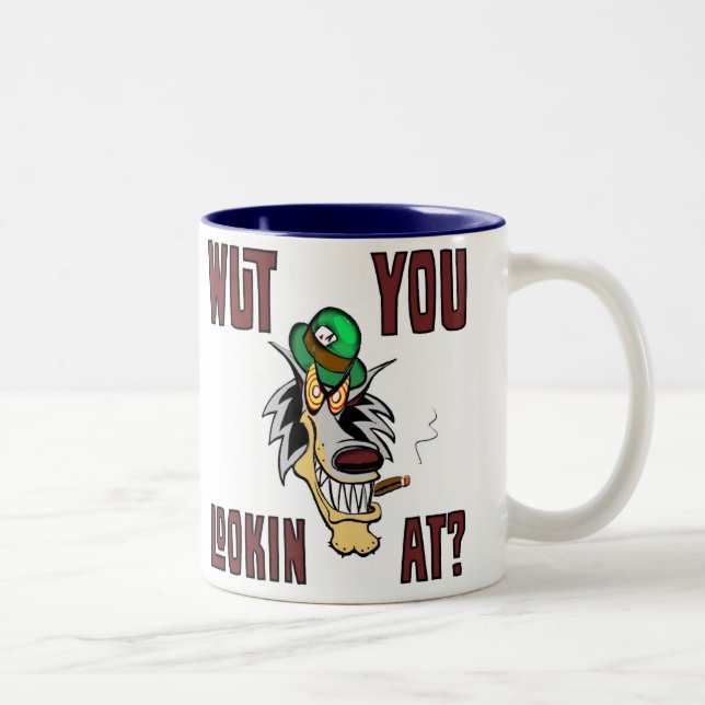 WUT YOU LOOKIN AT?  Vingonline Mascot hotrods neon Two-Tone Coffee Mug (Right)