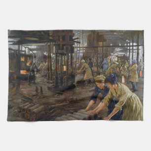 WW1 1918 Women Working at a Munitions a Factory Tea Towel