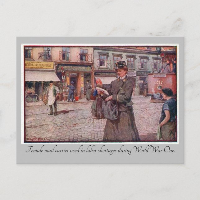"WW1 Female Mail Carrier" Postcard (Front)