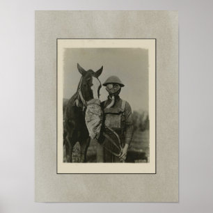 WW1 Soldier and Horse with Gas Mask Patriotic Poster