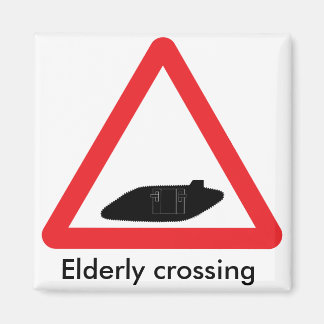 WW1 tank crossing road sign. Elderly crossing Magnet