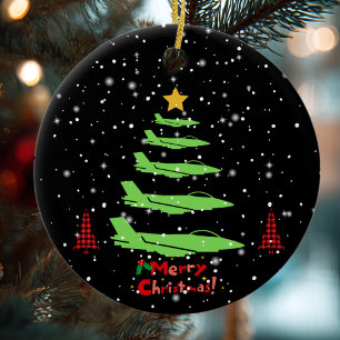 WW2 Aeroplane,Christmas Tree, Snowflakes,Whimsical Ceramic Tree Decoration