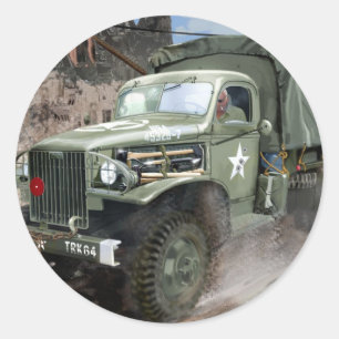 WW2 American Army Truck Classic Round Sticker
