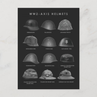 WW2 - Axis Helmets  Postcard