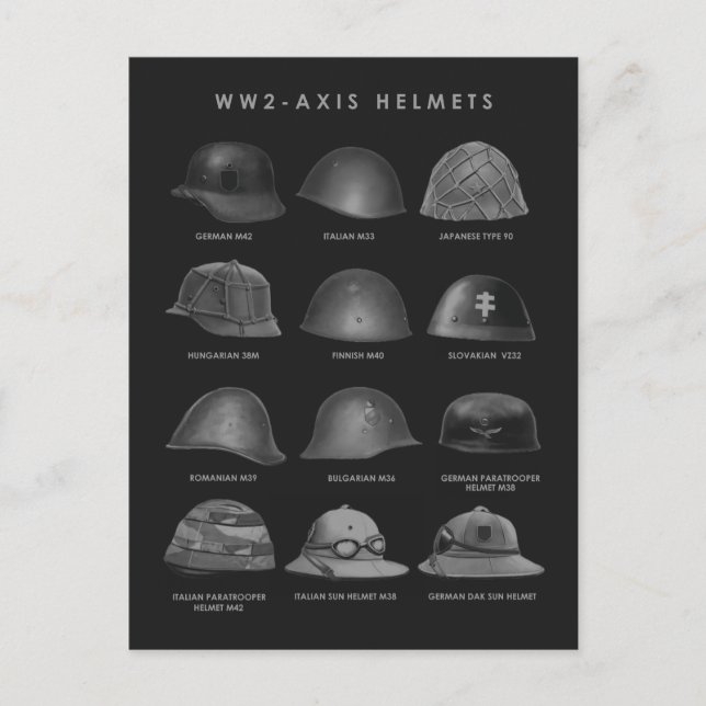 WW2 - Axis Helmets  Postcard (Front)