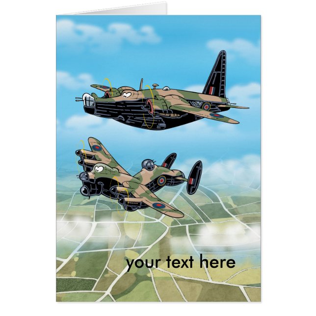ww2 cartoon bombers greeting card (Front)