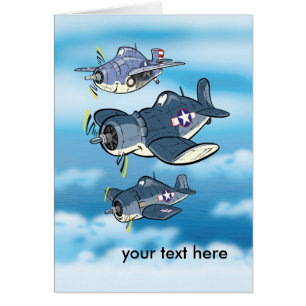 WW2 fighters editable text and cartoon planes card