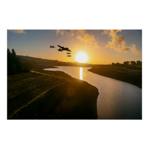 WW2 Flypast at Sunrise over Baitings Reservoir. Poster